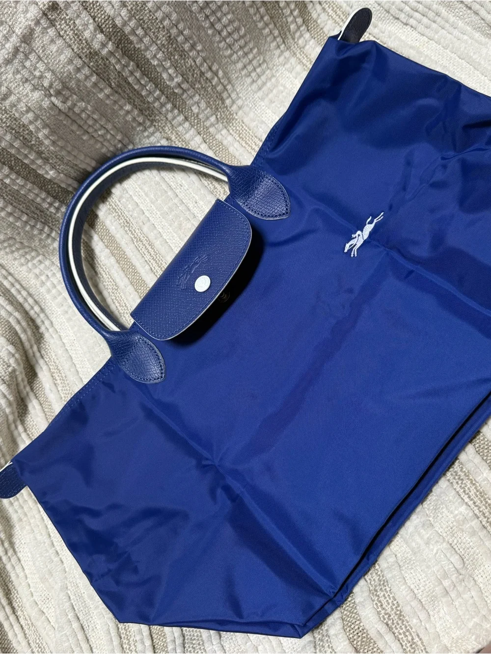 Longchamp Royal Blue Foldable Le Pliage Tote with White Logo